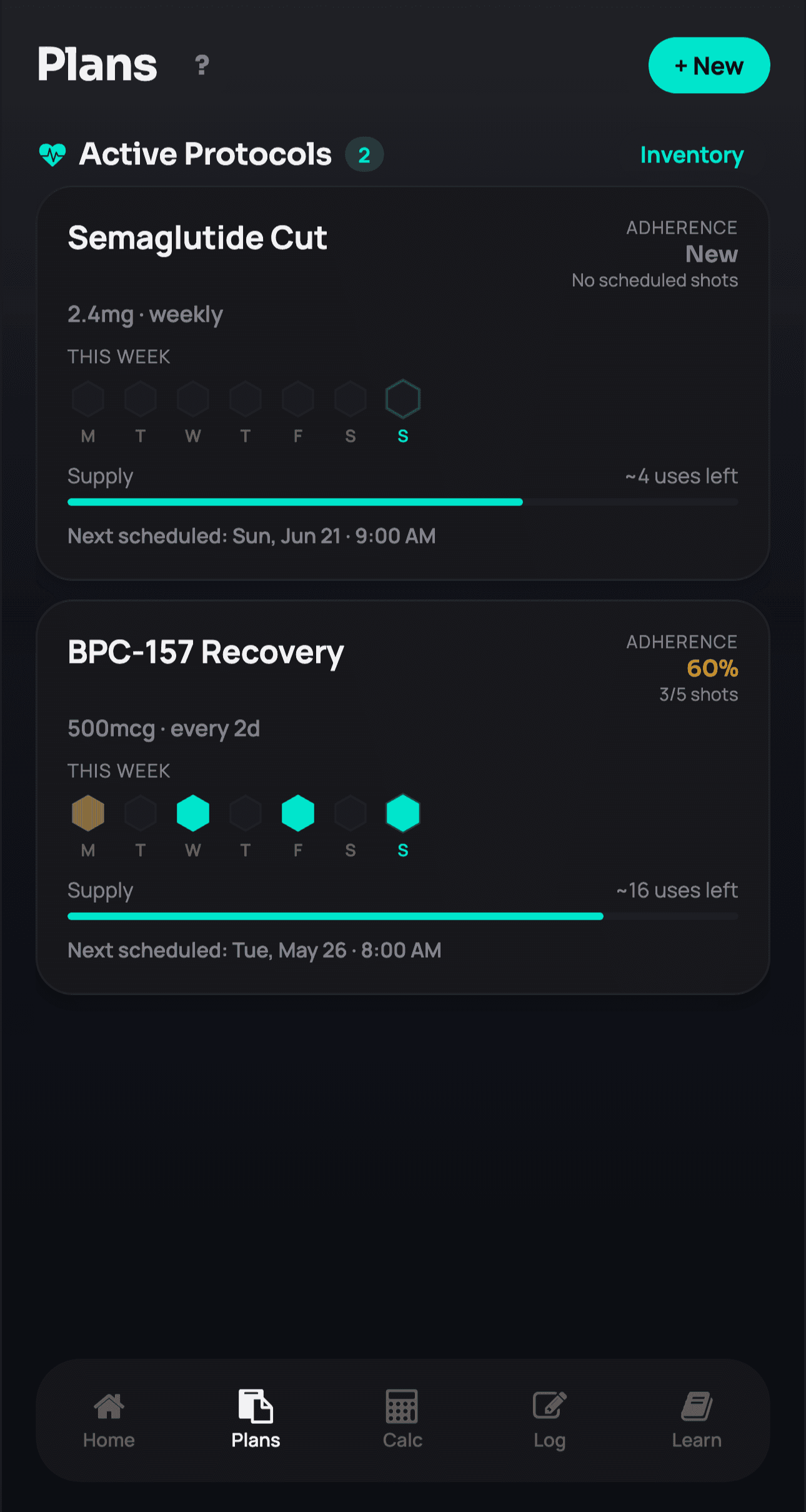 Peptocol compound detail with dose and supply tracking